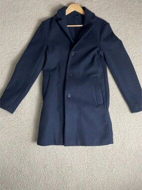 H&M Slim Fit Wool Blend Overcoat Navy Blue Size XS